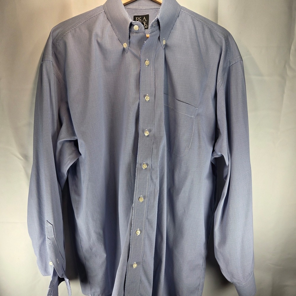Jos. A. Bank Traveler's Collection L/XL Men's Long Sleeve Blue White Check 17/35